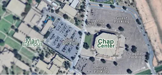 Designated parking areas at Chap Center for graduation