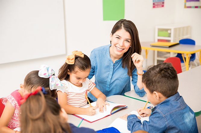 early childhood teacher and students