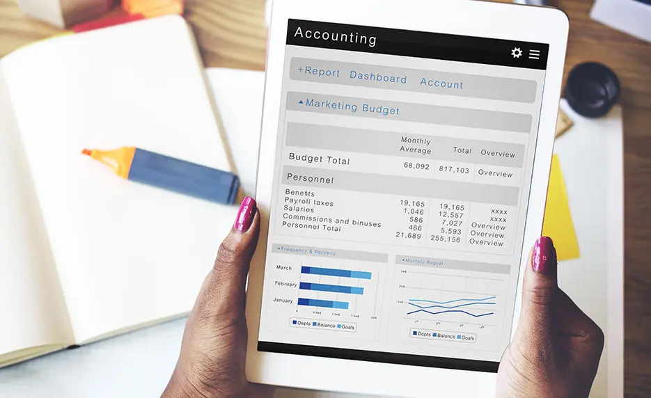 View of tablet displaying Accounting Fundamentals concepts