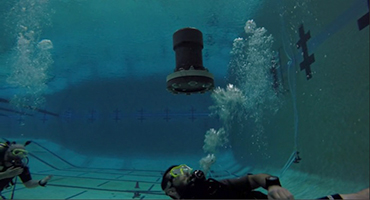 Pool test of sensor pod housing for submersible sensor system project.