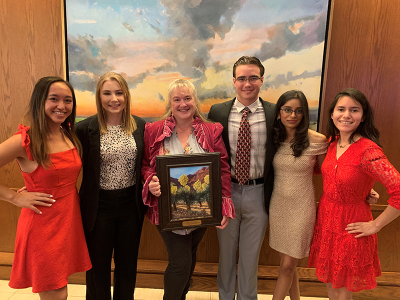 sMC 2nd-year Primary Care Pathway Program students with award.  
Left to right:  Shaquila Sarapao, Jordyn Ricks, August Peterson, Michael Mangan, Hena Patel, Marisol Tarin
