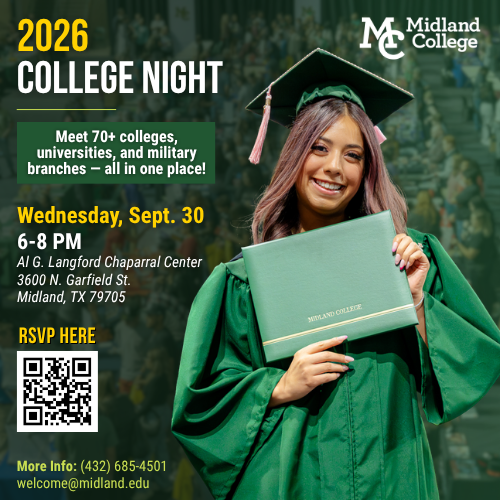 sflyer for college night 2026 featuring MC female graduate