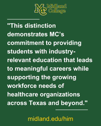 sa quote from the article on a green background with midland college logo and website information