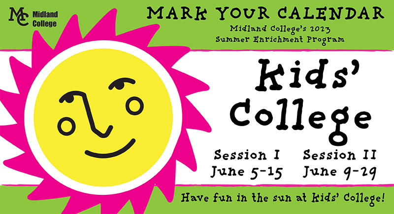 sKids' College postcard. Graphic with dates.