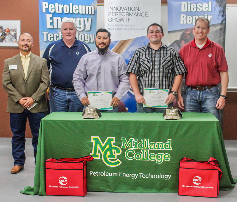 The image to use for this article. Listing image managed through RSS tab. Pictured from left to right are Pete Avalos, MC department chair of Automotive, Diesel and Energy Technology; Mark Maroney, Oxy Petroleum; Alex Elvira, MC Energy Technology student; Dillon Kolp, MC Diesel Technology student; and Chad McGehee, Oxy Petroleum