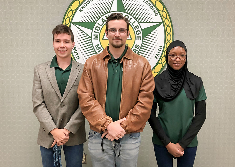 The image to use for this article. Listing image managed through RSS tab. Midland College students accepted into Texas College of Osteopathic Medicine.  Pictured from left to right, Enrique Mangan, Jonathan Michael Markgraf and Zainab Falana.