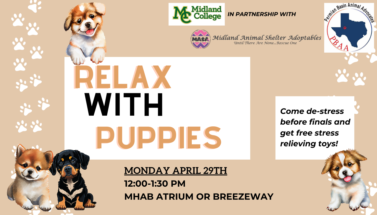De-Stress Before Finals -- Relax with Puppies