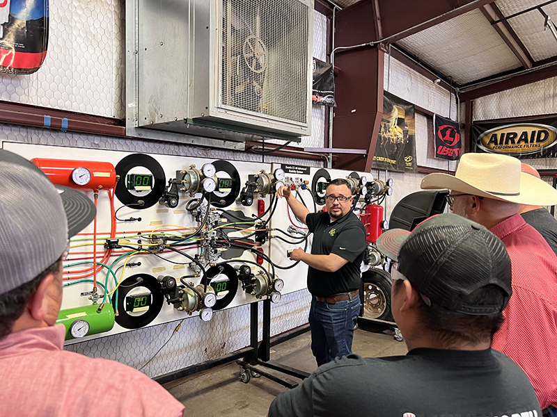 The image to use for this article. Listing image managed through RSS tab. Midland College Diesel Technology Professor Erick Gutierrez explains airbrake systems to Universal Pressure Pumping technicians using state-of-the-art simulated equipment in the Midland College Diesel Technology lab on Wednesday, June 28.