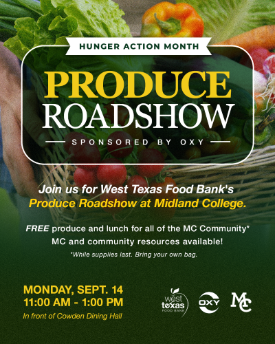 sflyer featuring a background image of fresh produce with the date, time and location printed over it