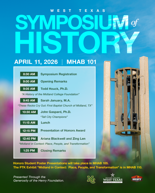 sposter with the agenda for the West Texas Symposium of History on April 11